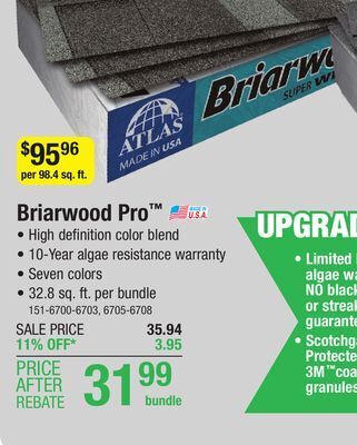 Menards Atlas briarwood pro high definition blackstone architectural roofing shingles (32.8 sq. ft.) offer