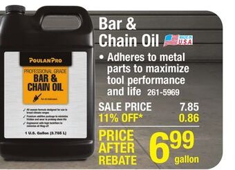 Menards Poulan pro bar & chain oil - 1 gallon offer