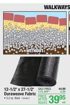 Menards Duraweave 12.5' x 27.5' geotextile fabric offer