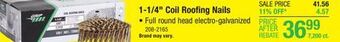Menards Grip fast 1-1/4 electro-galvanized coil roofing nails - 7,200 count offer