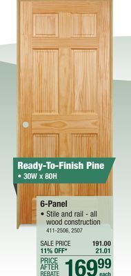 Menards Mastercraft 30w x 80h pine 6-panel interior door system - right inswing offer
