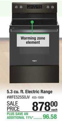 Menards Whirlpool 30 5.3 cu.ft. fingerprint resistant black stainless steel electric range (smooth top) offer