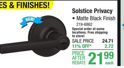 Menards Dexter by schlage solstice lever bed and bath lock in matte black offer