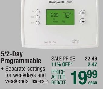 Menards Honeywell home 5/2 day programmable thermostat offer