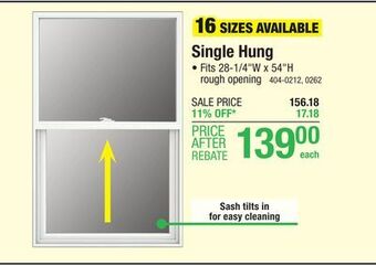 Menards Jeld-wen better series 28-1/4w x 54h white vinyl single hung window without nailing flange offer