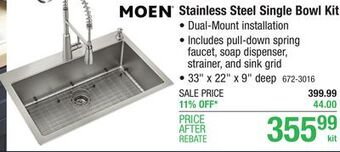 Menards Moen reza all-in-one dual-mount 33 stainless steel 2-hole single bowl kitchen sink offer