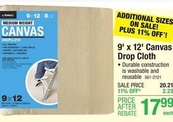 Menards Trimaco 9' x 12' medium weight canvas drop cloth offer