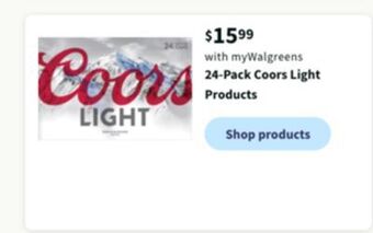 Walgreens 24-pack coors light products offer