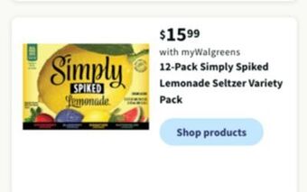 Walgreens 12-pack simply spiked lemonade seltzer variety pack offer