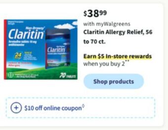 Walgreens Claritin allergy relief, 56 to 70 ct offer