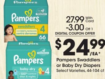 Kroger Pampers swaddlers or baby dry diapers offer