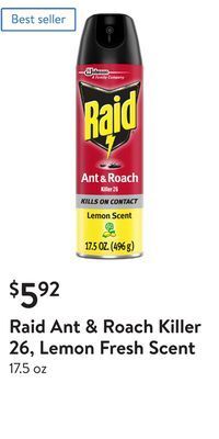 Walmart Raid ant & roach killer 26, lemon fresh scent offer