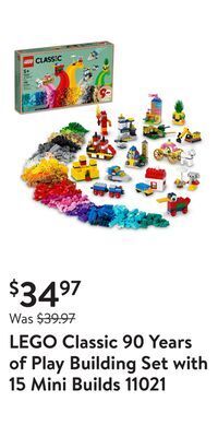 Walmart Lego classic 90 years of play building set with 15 mini builds 11021 offer