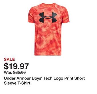 Dick's Sporting Goods Under armour boys' tech logo print short sleeve t-shirt offer