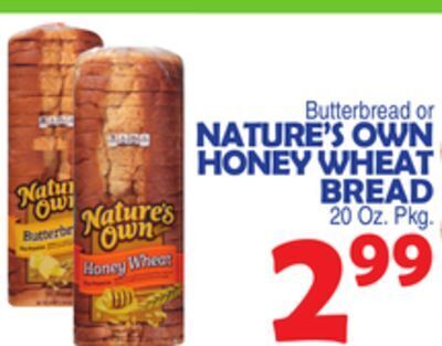 Bravo Supermarkets Nature's own honey wheat bread offer