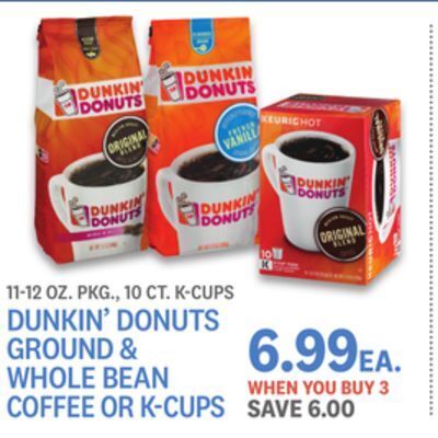 Kings Food Markets Dunkin' donuts ground & whole bean coffee or k-cups offer