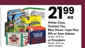 ACME White claw, twisted tea, blue moon, cape may ipa or sam adams 12-pk., 12 fl. oz. or founders 15-pk., 12 fl. oz offer