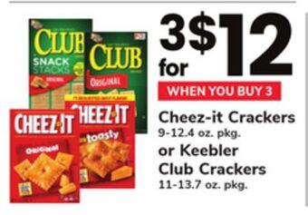 ACME Cheez-it crackers 9-12.4 oz. pkg. or keebler club crackers 11-13.7 oz. pkg offer