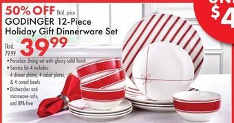 Boscov's Godinger 12-piece holiday gift dinnerware set offer