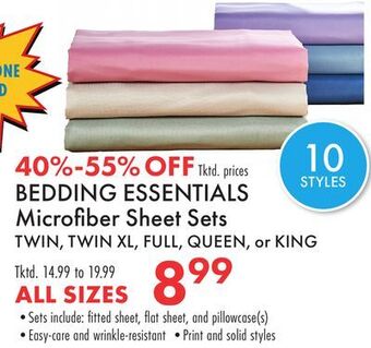 Boscov's Bedding essentials microfiber sheet sets offer
