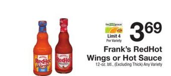 The Fresh Grocer Redhot wings or hot sauce offer