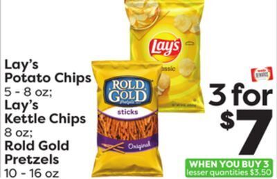 Weis Markets Lay's potato chips 5-8 oz lay's kettle chips 8 oz rold gold pretzels 10-16 oz offer