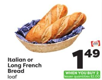 Weis Markets Italian or long french bread offer