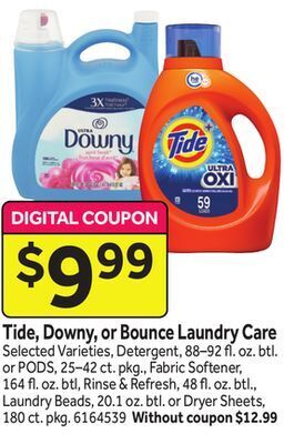 Stop&Shop Tide, downy, or bounce laundry care offer