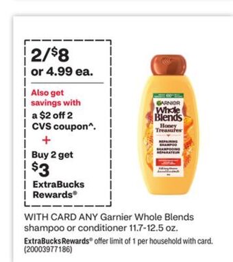 CVS Any garnier whole blends shampoo or conditioner 11.7-12.5 oz offer
