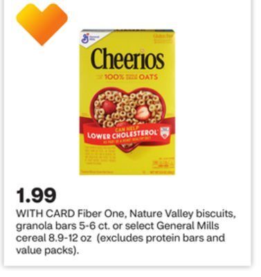 CVS Fiber one, nature valley biscuits, granola bars 5-6 ct. or select general mills cereal 8.9-12 oz offer