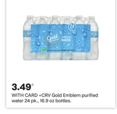 CVS Gold emblem purified water 24 pk., 16.9 oz bottles offer