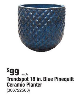 The Home Depot Trendspot 18 in. blue pinequilt ceramic planter offer