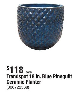 The Home Depot Trendspot 18 in. blue pinequilt ceramic planter offer