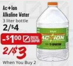 Brookshire Brothers Ac+Ion Alkaline Water 3 liter bottle offer