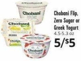 Brookshire Brothers Chobani Flip, Zero Sugar or Greek Yogurt 4.5-5.3 oz offer