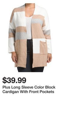 TJ Maxx Plus long sleeve color block cardigan with front pockets offer
