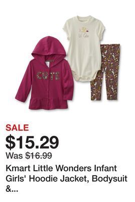 Kmart Kmart little wonders infant girls' hoodie jacket, bodysuit & leggings - cute offer
