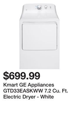 Kmart Kmart ge appliances gtd33easkww 7.2 cu. ft. electric dryer - white offer