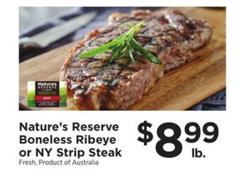 ShopRite Boneless ribeye or ny strip steak offer