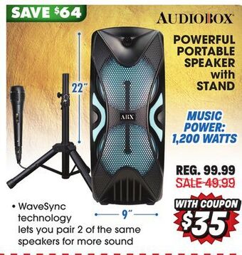 Big 5 Audiobox powerful portable speaker with stand offer