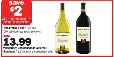 Meijer Woodbridge chardonnay or cabernet sauvignon offer
