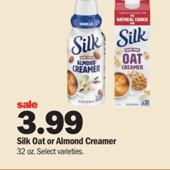 Meijer Silk oat or almond creamer offer
