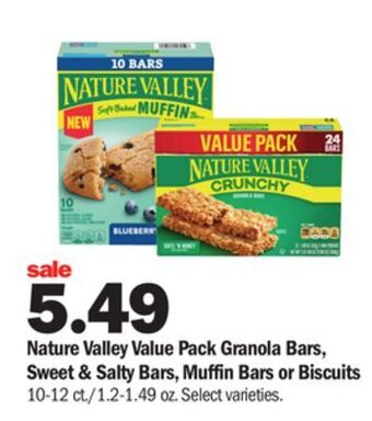 Meijer Nature valley value pack granola bars, sweet & salty bars, muffin bars or biscuits offer