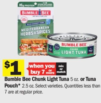 Meijer Bumble bee chunk light tuna 5 oz. or tuna pouch* 2.5 oz offer