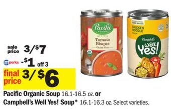 Meijer Pacific organic soup 16.1-16.5 oz. or campbell's well yes! soup offer