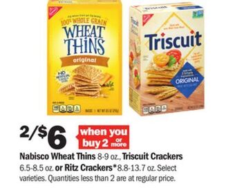 Meijer Nabisco wheat thins 8-9 oz., triscuit crackers 6.5-8.5 oz. or ritz crackers* 8.8-13.7 oz offer