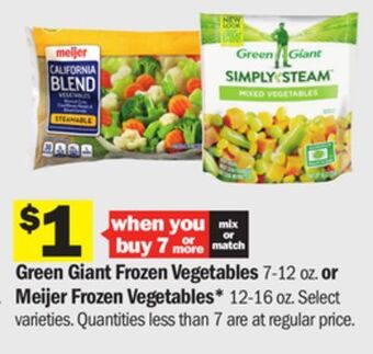Meijer Green giant frozen vegetables 7-12 oz. or meijer frozen vegetables* 12-16 oz offer