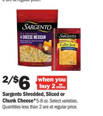 Meijer Sargento shredded, sliced or chunk cheese offer