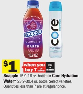 Meijer Snapple 15.9-16 oz. bottle or core hydration water 23.9-30.4 oz. bottle offer