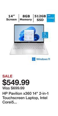 BJ’s Hp pavilion x360 14 2-in-1 touchscreen laptop, intel corei5 processor, 8gb memory, 512gb ssd offer
